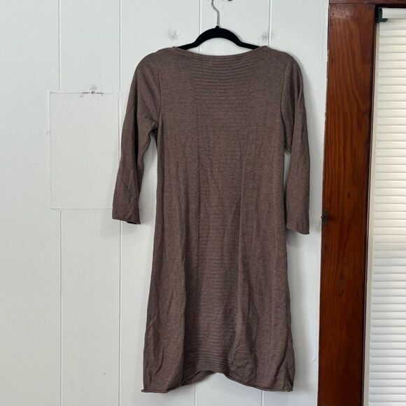 Y2K Max Studio Brown Ribbed V-Neck Sweater Dress Medium - Picture 4 of 4
